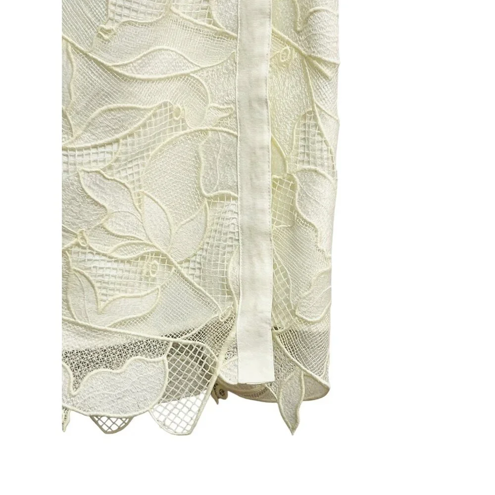 Grey Jason Wu Skirt Womens 2 Ivory White‎ Lace Pencil Midi Lined Floral Elegant